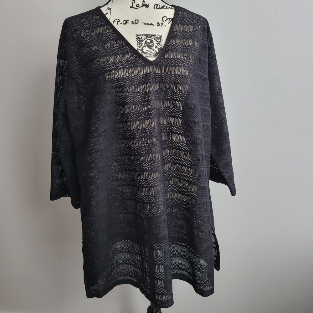 Mario Serrani black mesh sheer‎ swim cover neutral minimalist grunge goth summer